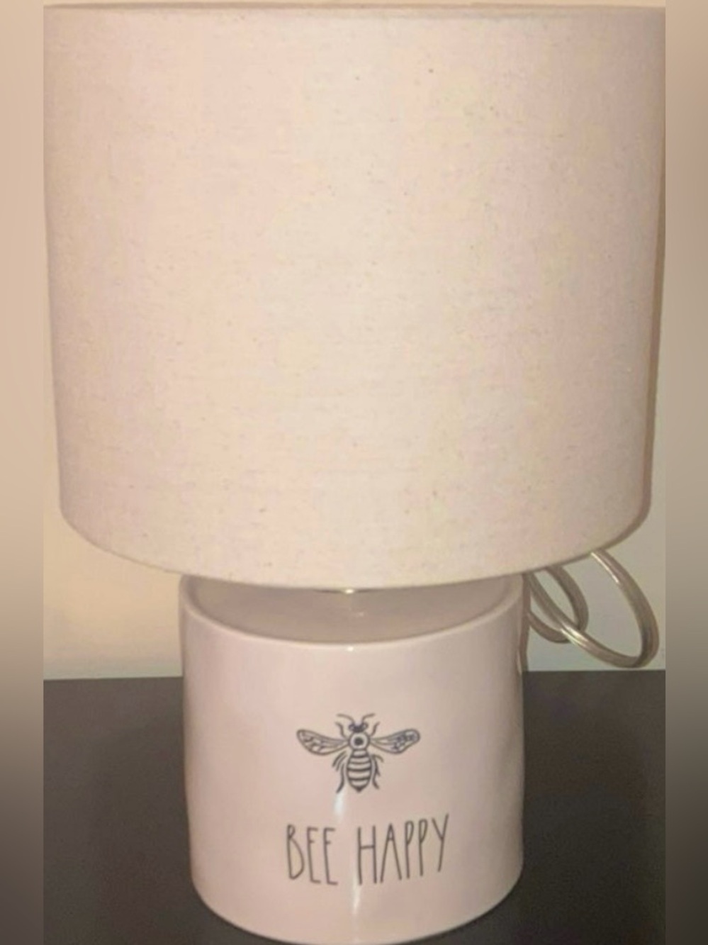 RAE DUNN Bee Happy Ceramic Table Lamp - OFF WHITE NEW